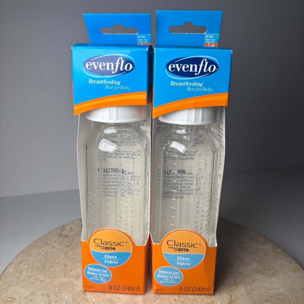 Evenflo Classic Glass Baby Bottles 2-Pack 8oz Slow Flow 0-3m BPA-Free